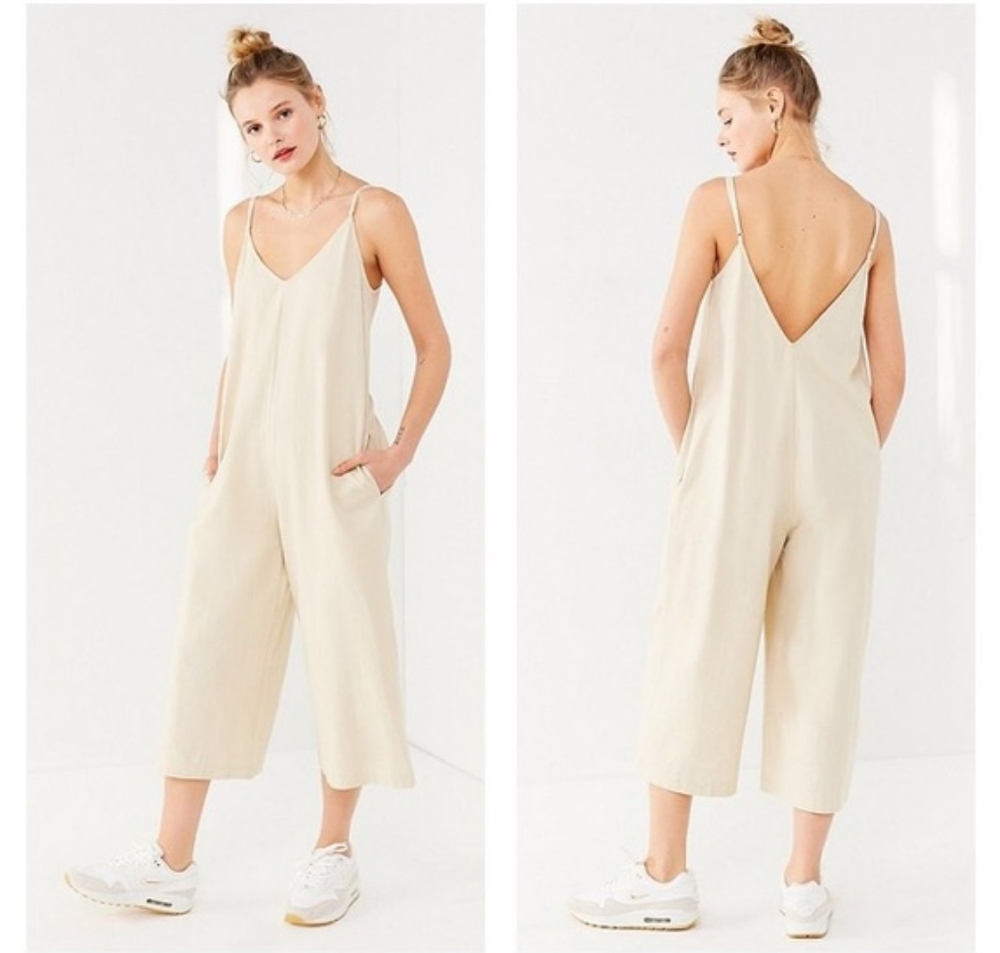 Urban Outfitters Linen Plunge Back Jumpuit